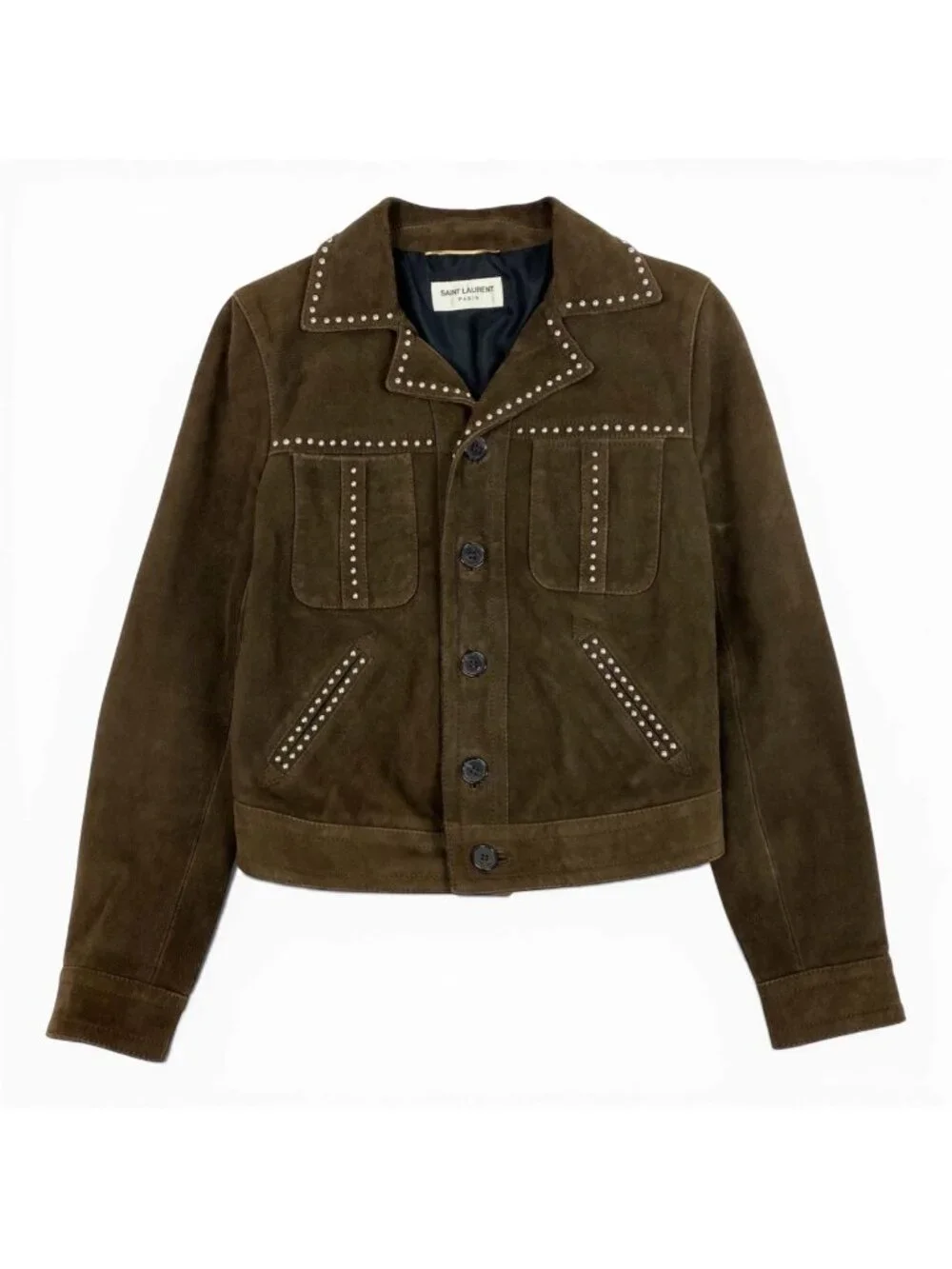 Saint Laurent Ab9 Studded Jacket Western 34 Brown Goat Leather